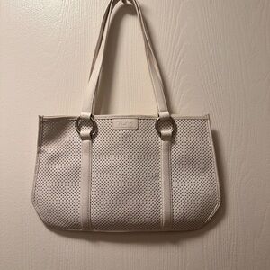 VTG Tumi White Leather Perforated Shoulder Bag + Zip Pouch